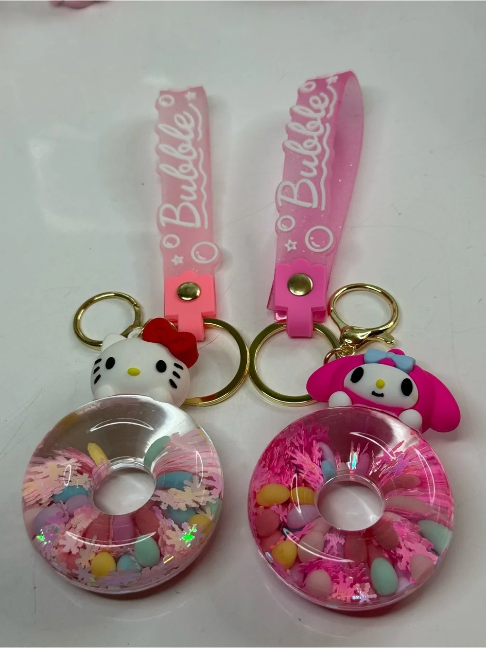 Sanrio Pink Hello Kitty & My Melody Bubble Donut Keychain Set